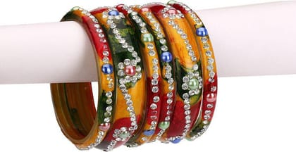 Somil Multi Color 2 & 4 Bangle Set decorative With Colorful Beads & Stones With Safety Box-DM_2.4 - None