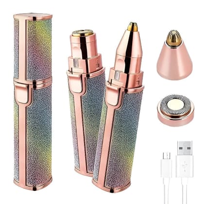 2 in 1 Rechargeable Facial Hair Remover for Women | Eyebrow Trimmer & Nose Hair Remover | USB Charging Portable Grooming Device