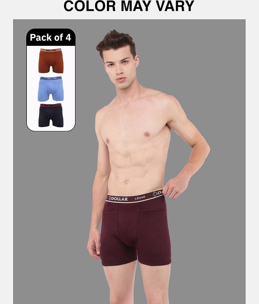 Dollar Lehar Mens Combed Cotton Trunk - Pack of 4 - (Colour May Vary)