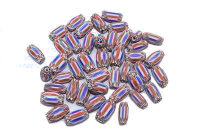 Chevron Glass  beads, 6-layer glass chevron beads, Venetian chevron, trade bead Venetian, African trade bead, vintage Murano glass beads , BWSRON-043-Per Packet of 80 Pieces (100 Gram) / 15X8 MM