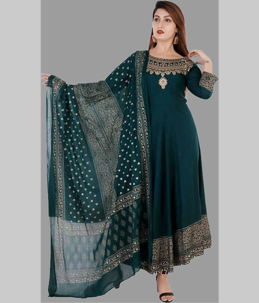 NUPITAL Rayon Printed Anarkali Women's Kurti with Dupatta - Green ( Pack of 1 )