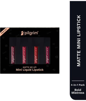 Pilgrim Bold Mistress Matte Mini Liquid Lipstick 4 In 1 Pack ,1ml each (Pack of 4)