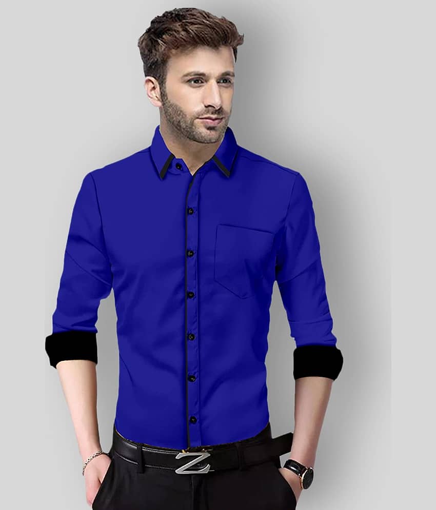 P&V - Blue Cotton Blend Slim Fit Men's Casual Shirt (Pack of 1)