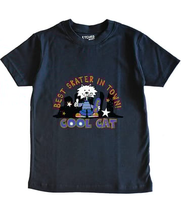 ETCHED DESIGN Pack of 1 Boys Cotton T-Shirt ( Navy Blue )