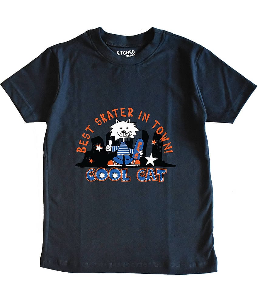 ETCHED DESIGN Pack of 1 Boys Cotton T-Shirt ( Navy Blue )