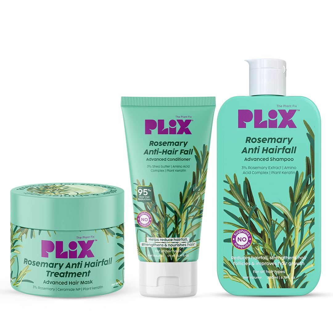 PLIX - THE PLANT FIX l Rosemary Advanced Shampoo, Conditioner & Hair Mask l Repairs Hair Damage l Reduces Hair fall l Nourishes Hair l Sulphate & Paraben Free l Women & Men PLIX - THE PLANT FIX l Rosemary Advanced Shampoo, Conditioner & Hair Mask l Repai