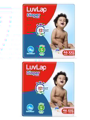 LuvLap Diaper Pants XXL, 15-25kg, 92 Count, Baby Diaper Pants, with Aloe Vera Lotion for Rash Protection, upto 12 Hour protection Pack of 2