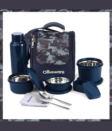 Oliveware Lavish Stainless Steel Lunch Box 3 - Container ( Pack of 1 )