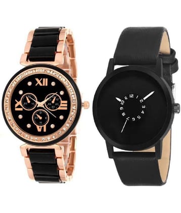 newmen - Black PU Analog Couple''s Watch