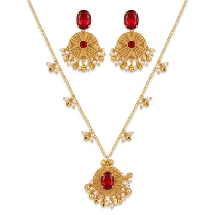 Handcrafted Artificial Kashmiri Red Kundan Jewelry Set with Earrings