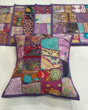 Khamma Ghani Kambadiya Royal Purple Cushion Cover-Set of 2