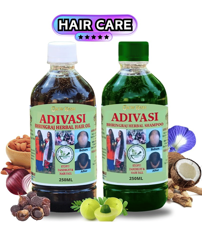 Adivasi Bhringraj Natural Hair Growth Herbal Hair Oil and Shampoo Combo(250ML)(250ml)Pack Of 2