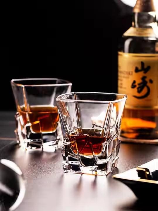 Premium Stylish Old Fashion Brandy Glasses | 310 ML | Whiskey Tumblers | Diamond Glass with Bottom Rocks Cocktail Scotch and Rum