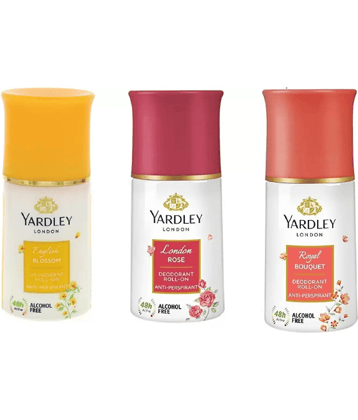 Yardley London English Blossom,Royal Bouquet,London Rose Deodorant Roll-on - For Men & Women  (150 ml each,  Pack of 3)