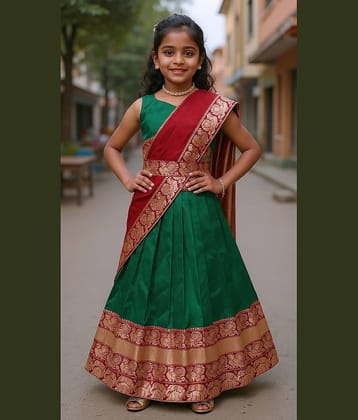 kedar fab Jacquard Lehenga Choli Set For Girls ( Pack of 1 , Green )