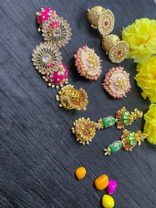 ZEVAR I Combo 5 Pairs Handcrafted Meenakari Earrings (Pack of 5)