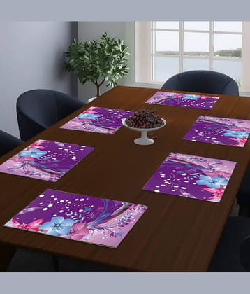 PVC Floral Rectangle Table Mats (44 cm x 29 cm) Pack of 6 - Purple