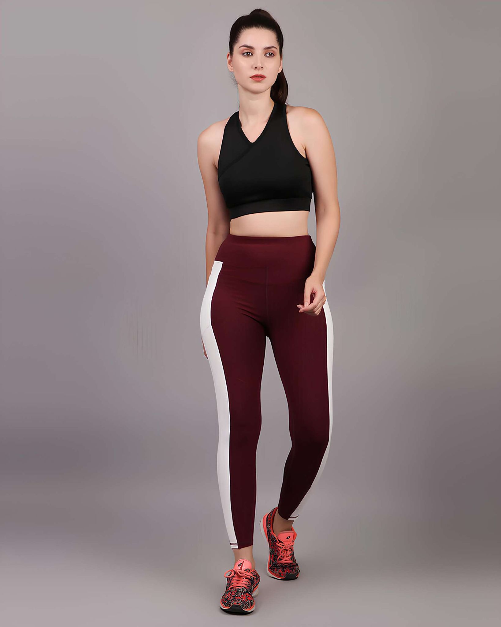 Sports Leggings 4-Way Stretch Fabric Breathable Mesh Panels (Size-XL) Maroon