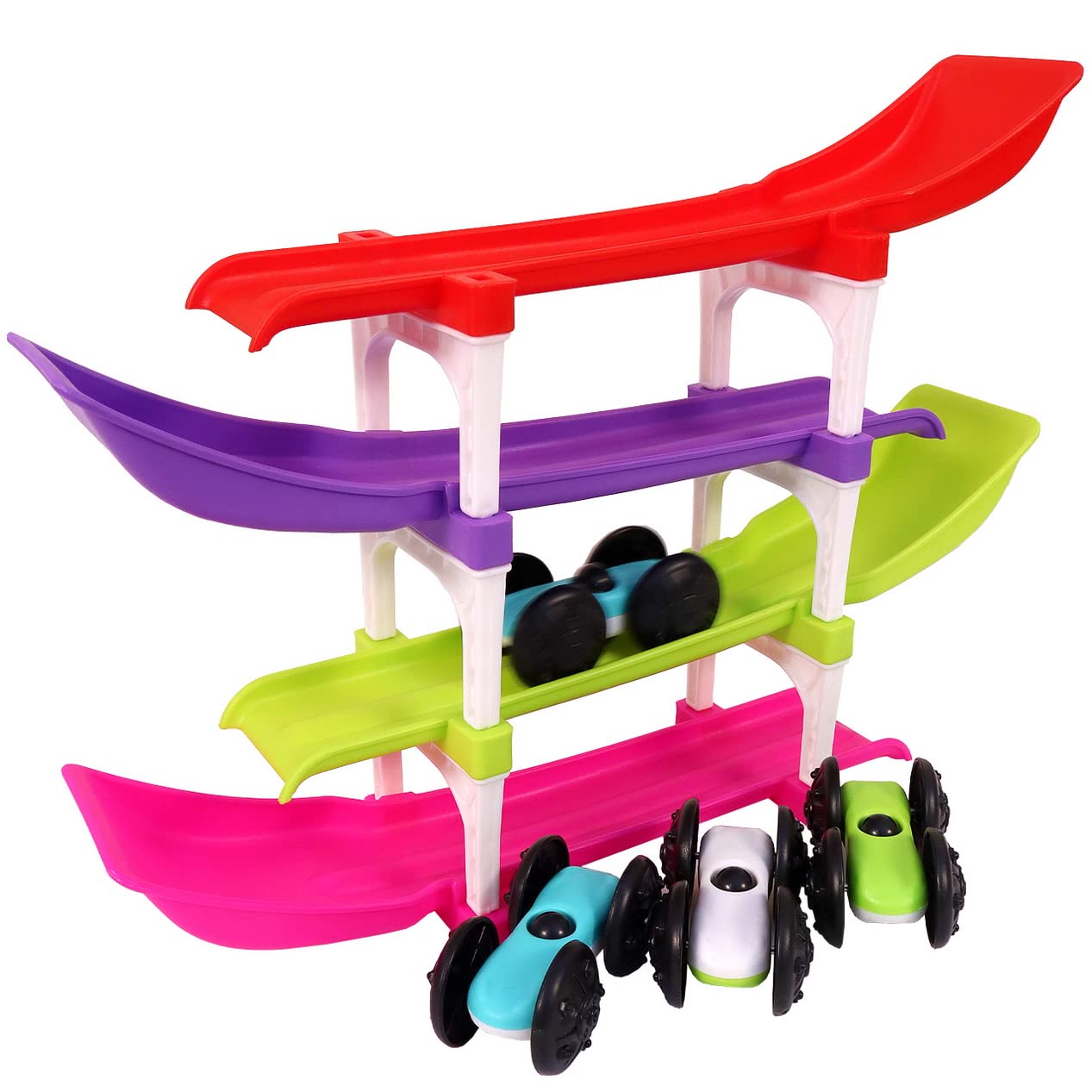 Racer Ramp Toy With 4 Cars, 4 Ramps And Race Track For 1, 2, 3 Toddlers, Boys & Girls Educational Vehicle With Figures