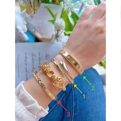 Dual Layer Wave Cubic Zirconia 18K Gold Anti Tarnish Kada Cuff Bangle For Women-1