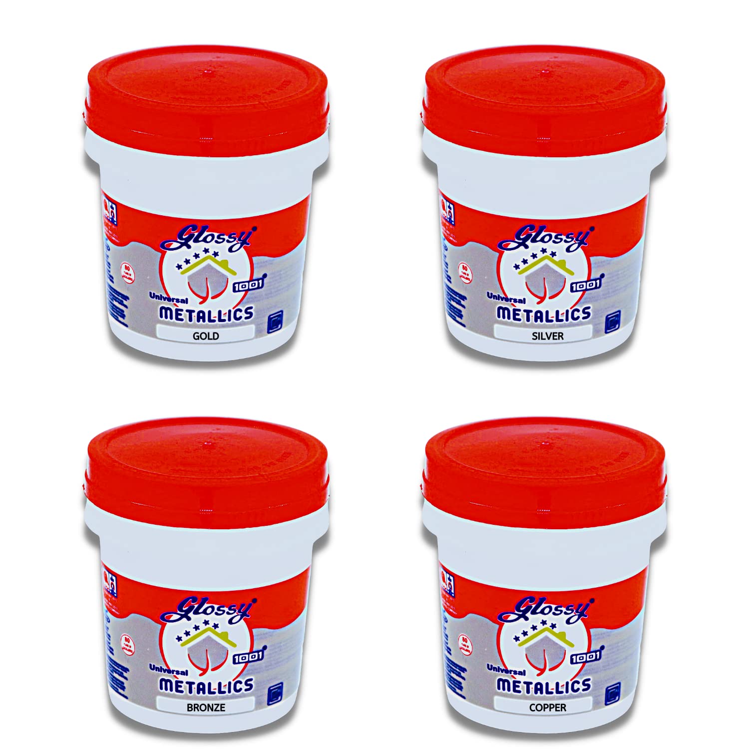 1001 Glossy Universal Metallic Paint Set | Gold, Silver, Bronze,Copper | Luxury Smooth Finish | Art and Craft Use | non-toxic | non-fading | 4 Shades Combo | 4X200ml