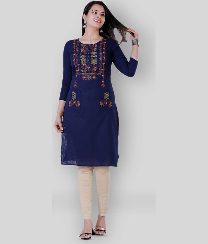P PRIYA FASHION - Blue Cotton Women's Straight Kurti ( Pack of 1 )