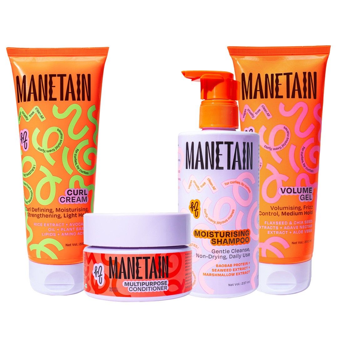 Manetain Set Of 4 Curl Cream, Conditioner, Gel - 200ml Each & Moisturizing Shampoo - 237ml