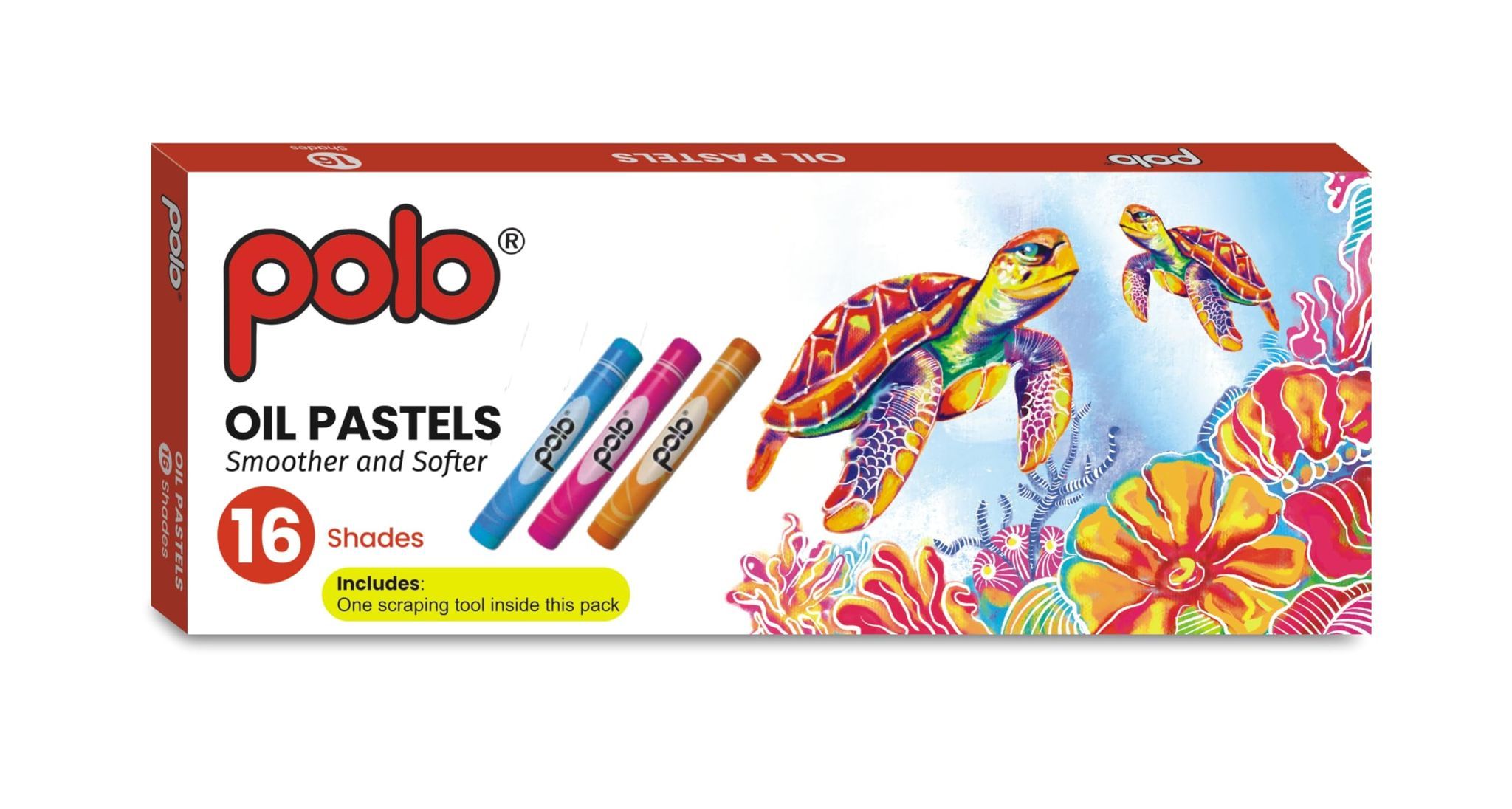polo Oil Pastels - 16 Vibrant Colors, Smoother Texture, Non-Toxic & Safe for Kids, Includes Free Scraping Tool, Ideal for Artists, Students, & Beginners, Perfect for Drawing & Craft Projects