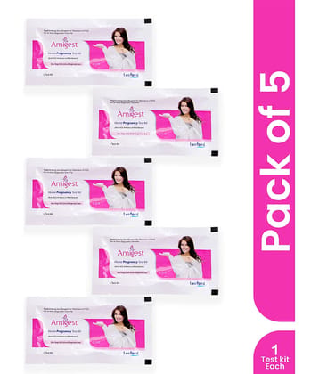 Leeford Amigest Pregnancy Test Kit |1 Step HCG Urine Test | At Home Pregnancy Test Kit | Accurate Result in 3 to 5 Minutes | Home Pregnancy Check | Single-Use Device with Dropper (5)
