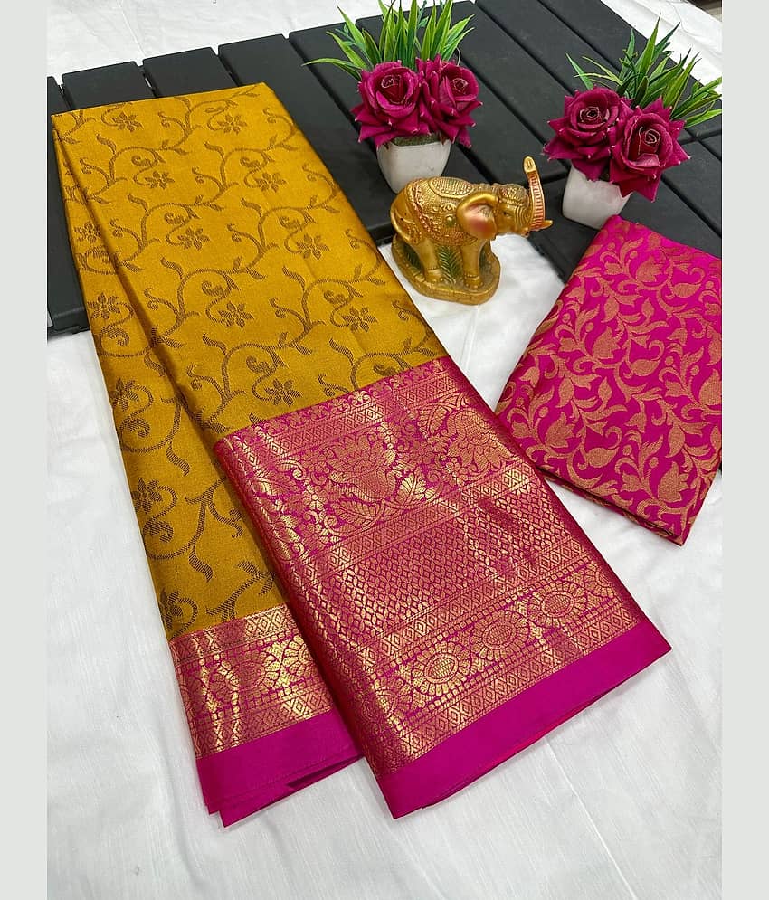 Aika Cotton Silk Woven Saree With Unstitched Blouse Piece ( Mustard )
