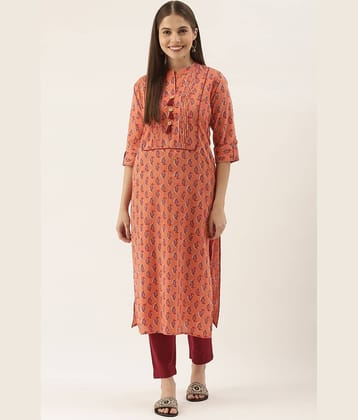 Rajnandini - Orange 100% Cotton Women's Straight Kurti ( Pack of 1 )