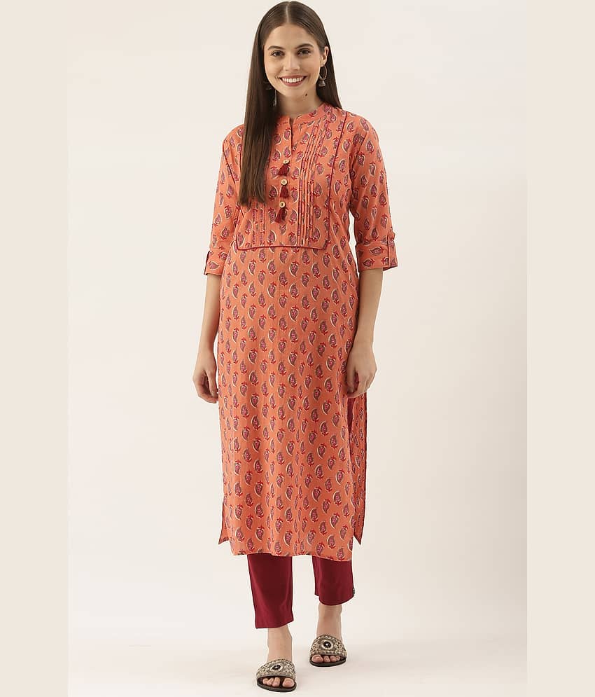 Rajnandini - Orange 100% Cotton Women's Straight Kurti ( Pack of 1 )