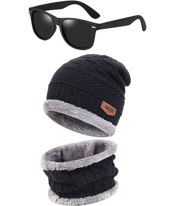 THRIFTKART - Men's & Women's Woolen Cap with Neck Muffler/Neckwarmer and Assorted Color Unisex Sunglasses