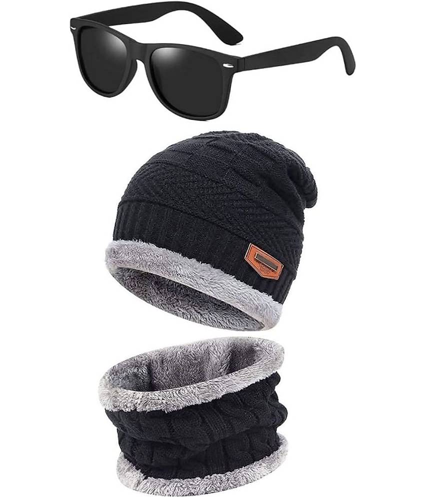 THRIFTKART - Men's & Women's Woolen Cap with Neck Muffler/Neckwarmer and Assorted Color Unisex Sunglasses