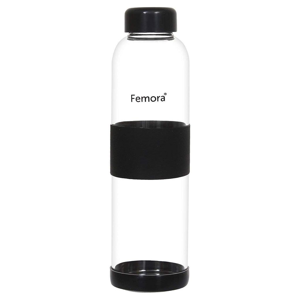Femora Borosilicate Glass Silicone Grip Fridge Bottle - 400 ML, Set of 2