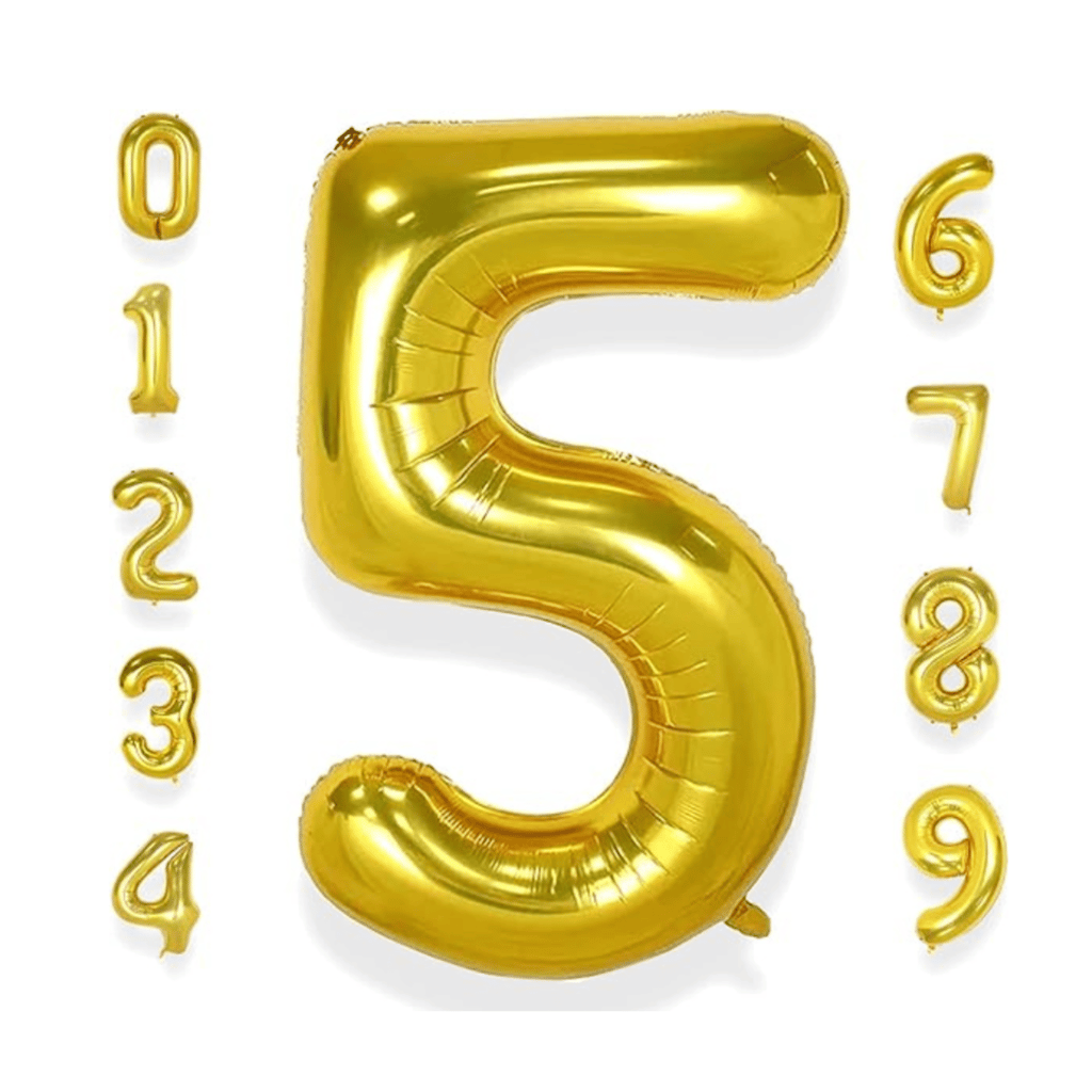 Numerical 5 Golden Balloon - 18 inches - 1PC - Party and Festive Needs | Buy online on ZillyBuy