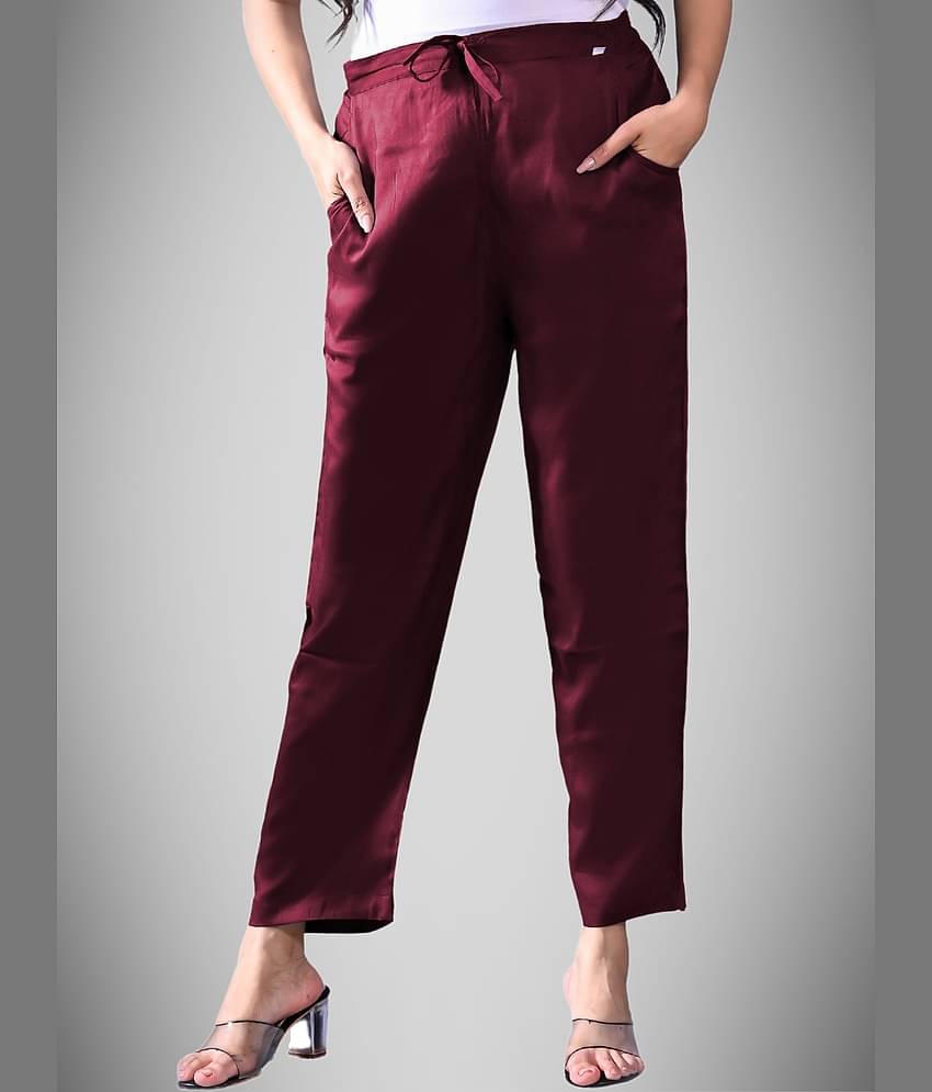QuaClo - Wine Rayon Regular Women's Casual Pants ( Pack of 1 )