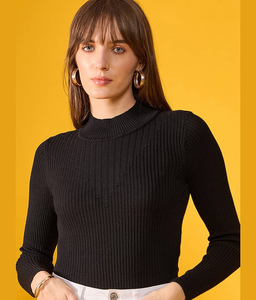 98 Degree North Women Cotton High Neck Pullover ( Black )