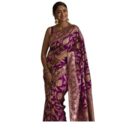 Women's Silk Printed Saree With Unstitched Blouse 5.5Mtr (Purple)-PID60302