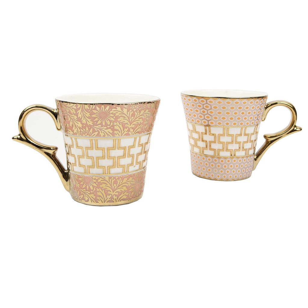 Femora Gold Pattern on Golden Mugs, Ceramic Tea Cups, Coffee Mugs (160 ml, Golden) - 6 Pcs Set