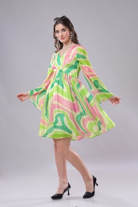 Green Abstract Gold Lurex Bell Sleeve Midi Dress-XXS / Lime Green / DR0100-DPGLX0002-2.3MTR-FAB32000320 -2 MTR-NIL-NIL-THGO14-FS002-ZPH008-NIL-NIL-NIL-NIL-NIL
