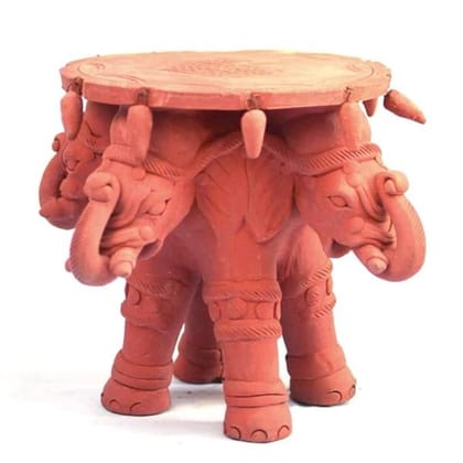 Mahila Terracotta Samuh 4 Headed Elephant Terracotta Stand Planter Garden Decor Pot Stand Outdoor Indoor Balcony Garden Brown 9 x 9 x 13 Inch