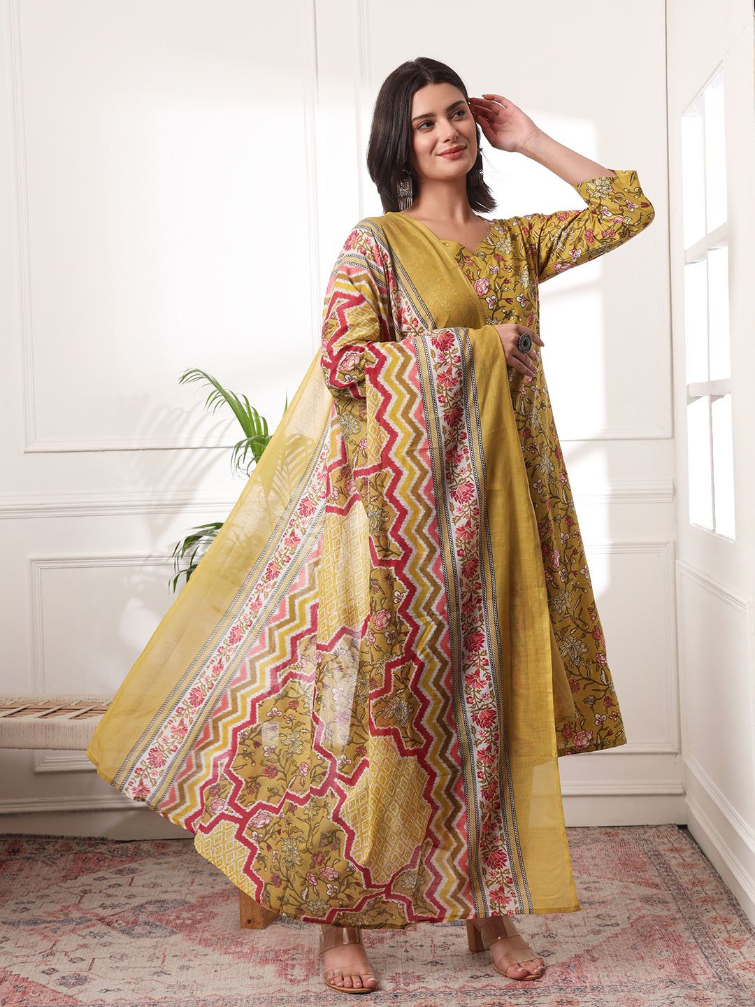 Women Cotton Blend Kurta Palazzo Set-S