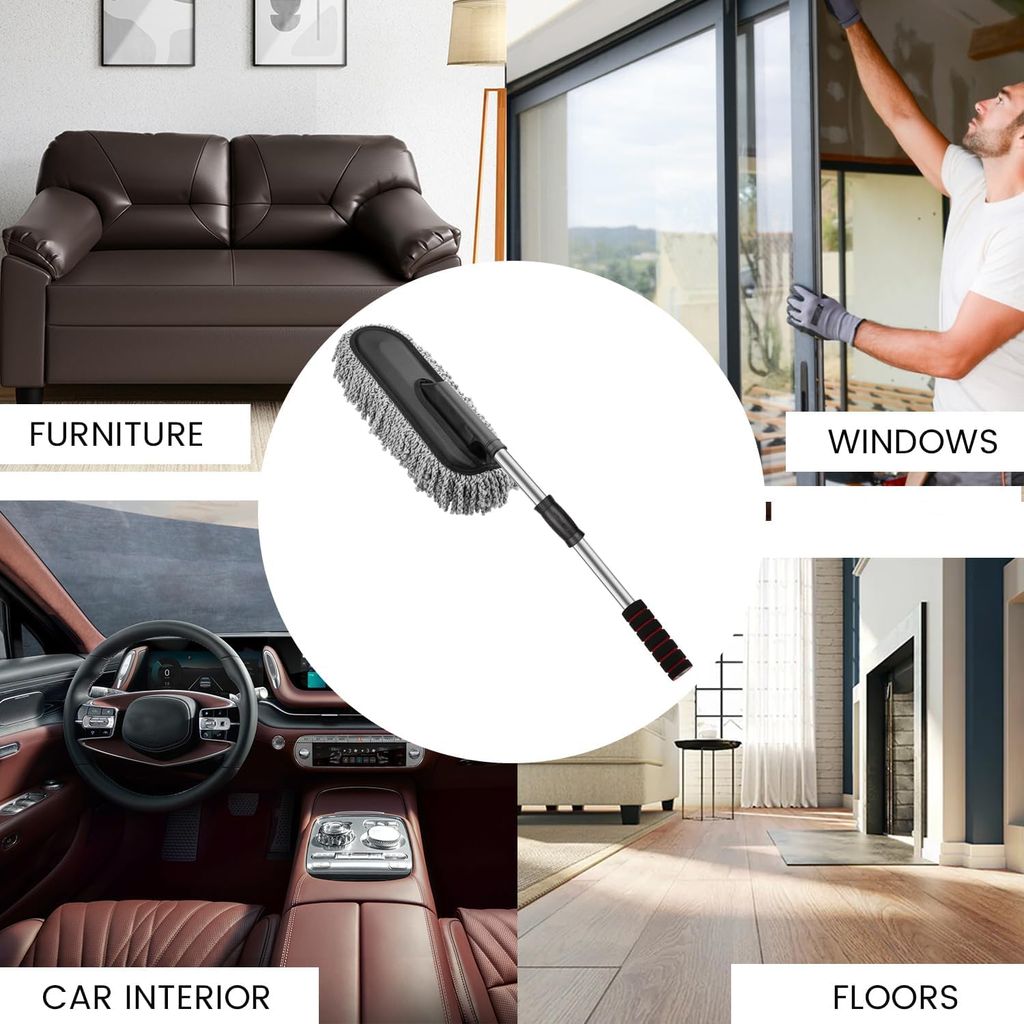 Long Handle Car wash mop duster car brush car duster car mop dust sweeping telescopic handle soft bristle wax brush.