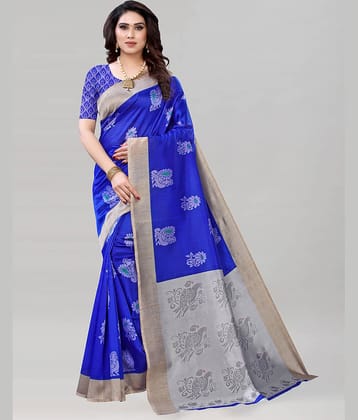 Samah Silk Printed Saree With Unstitched Blouse Piece ( Blue )