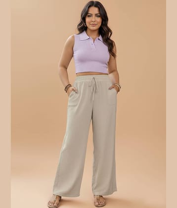 DE TRENDZ Women Cotton Wide Leg Trousers ( Beige )