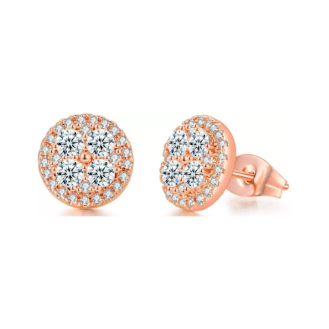 Premium Quality Rose Gold Plated Round Micro Zircon Stone Stud Earring for Woman and Girls-Rose Gold