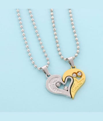 Thrillz Silver Chain For Men Women Valentine AD Heart Shape Pendant Necklace Couple For Boys Girls