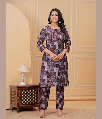 YAGNIK FASHION Cotton Printed Kurti With Pants Women's Stitched Salwar Suit - Wine ( Pack of 1 )
