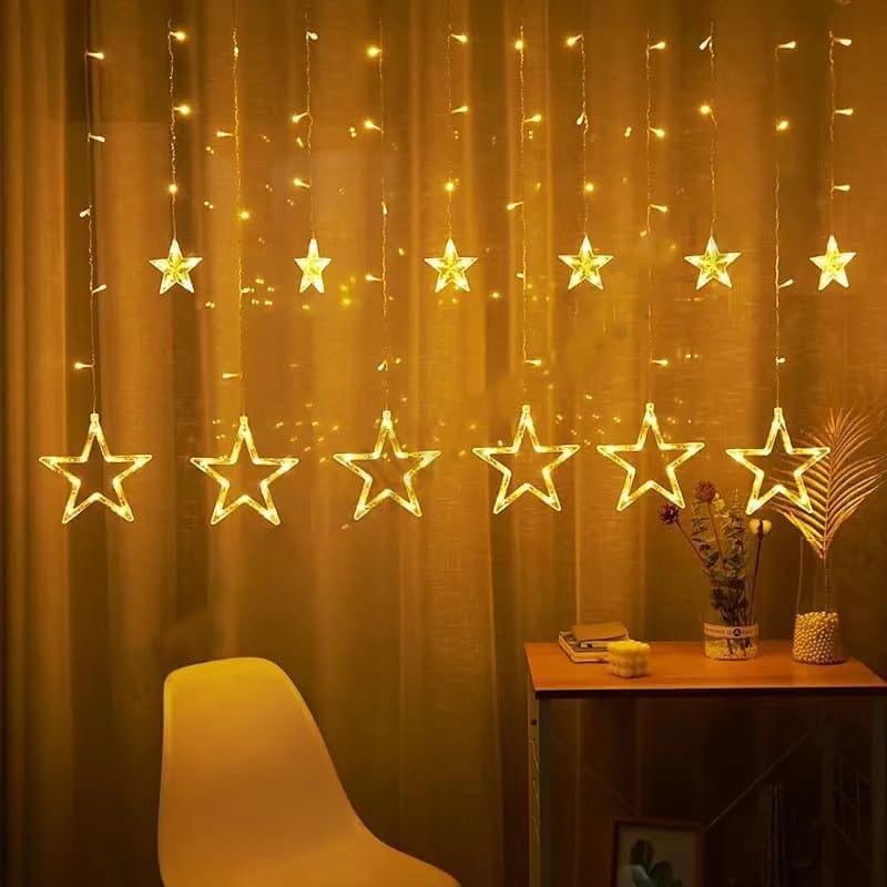 Star Curtain LED String Lights 8 Flash Modes, Warm White Copper Wire Fairy Lights for Window, Wall, Garden, Diwali, Christmas, Wedding & Home Decoration (3 Meter)